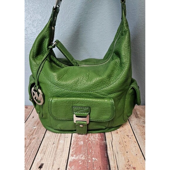 Michael Kors Fulton Pebbled Leather Buckle Pocket Large Hobo Shoulder Bag Green - Picture 1 of 11